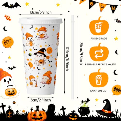 Halloween Ghost Tumblers with Lids and Straws - 24 oz Party Pack