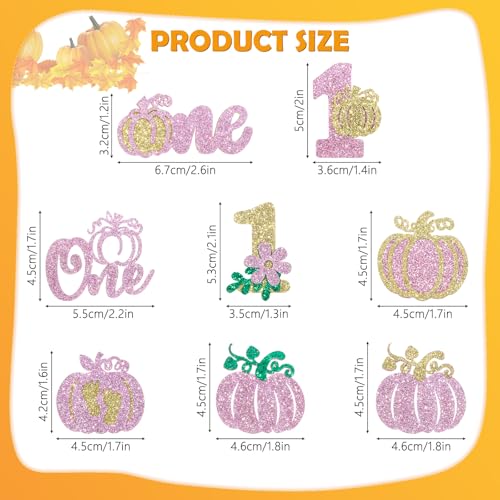 Pink Glitter Pumpkin Cupcake Toppers - 48Pcs Fall & Halloween Party Decorations, First Birthday