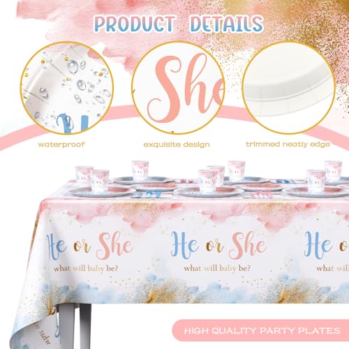 Pink Gender Reveal Paper Plates Napkins Party Set Serves 24 - AIBIIN