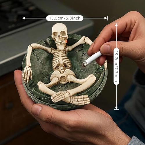 Skull Ashtray - 5.3 Inch Green Gothic Skeleton Ash Tray for Weed & Cigarettes