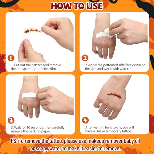Zombie Halloween Tattoos 12 Sheets with Fake Blood & Scars - FE101 Variation