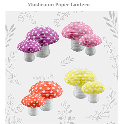 8PCS Mushroom Shaped Paper Lanterns - Forest Jungle Wonderland Party Decor