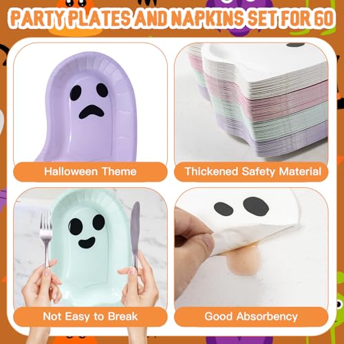 Halloween Ghost Party Supplies Paper Plates and Napkins Set - Serve 60 Guests