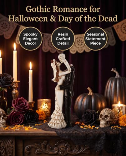 Small Dancing Skeleton Bride and Groom Figurine - Gothic Wedding Cake Topper