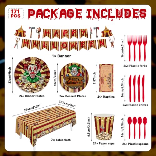 Halloween Evil Circus Disposable Party Tableware Set for Kids - Serves 24 - Variation of THIS listing