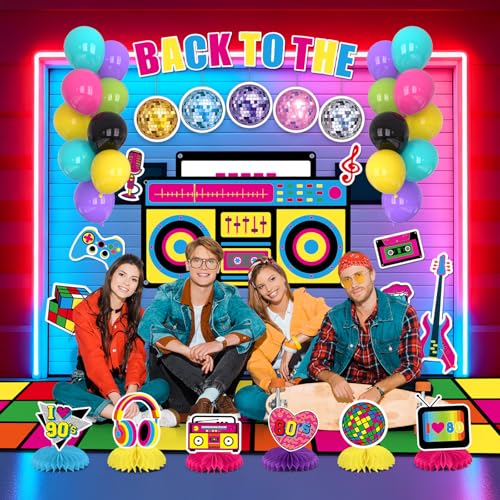 80s 90s Retro Car Trunk Party Kit - Boombox Backdrop, Balloons & Decorations