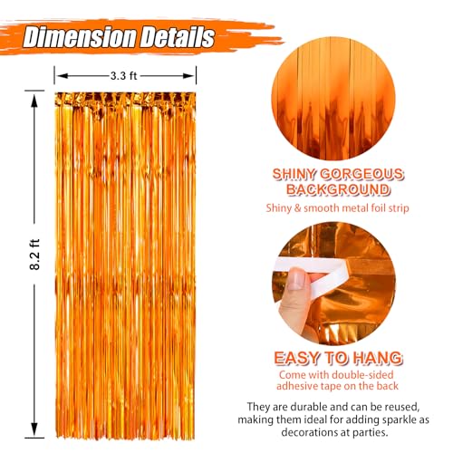 2 Pack Orange Foil Fringe Party Decorations - 3.3 x 8.2 FT Streamers