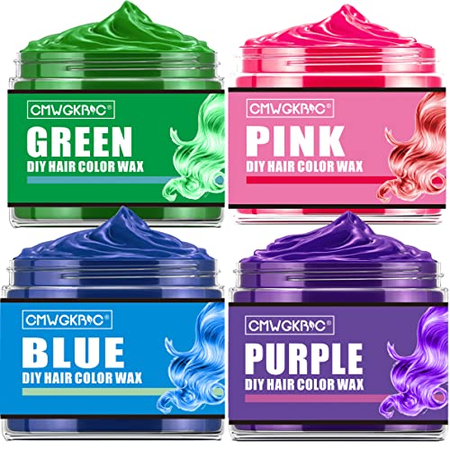 Temporary Hair Color Wax Set - 4 Vibrant Colors for Easy, Washable Styling