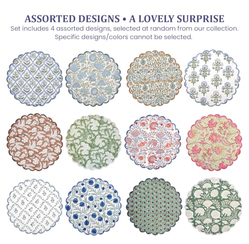 Pack of 4 15-Inch Round Cotton Placemat Sets - Assorted Floral Designs