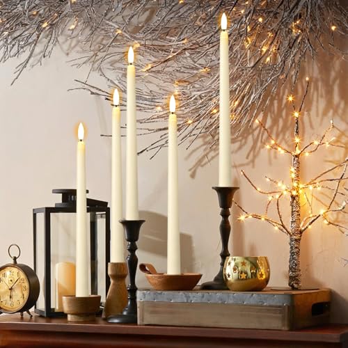 GenSwin 26 Pcs Ivory Flameless Taper Candles with 3D Flickering Wick - Battery Operated for Home Wedding Xmas