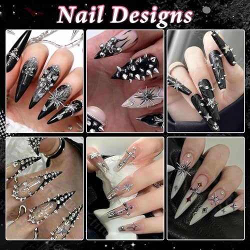 Bezztito S3 Punk Gothic Nail Art Studs Kit - Black Silver Caviar Beads & Spike Charms