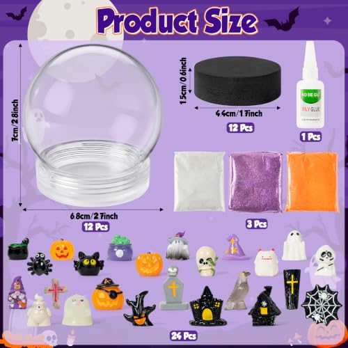 Halloween Snow Globe Craft Kit with Mini Figurines & Glitter - 12 Pack for Kids & Adults