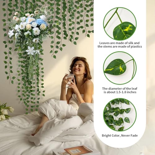 Green Artificial Ivy Vines - 36 Pack, 258 Ft Faux Greenery Garland for Home & Party Decor