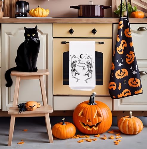 Funny Skeleton Kitchen & Bath Towels - White Halloween Decorative Hand Towels 16x24 Inches