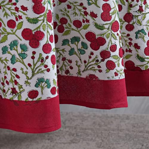 Round Cotton Tablecloth - Garnet Red 90 Inch Hand Block Print