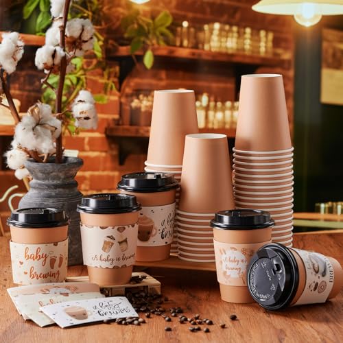 Baby Shower Coffee Cups Set with Lids & Sleeves - 25 Cute Style 12oz