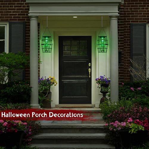 Solar-Powered Halloween Hanging Ghost Skeleton Set of 2 with Multi-Color Auto-Change
