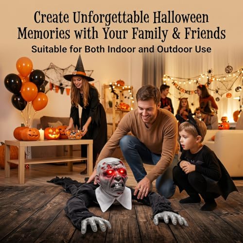 Gray Halloween Decor Outdoor Scary Crawling Zombie with Light-Up Red Eyes - 52IN