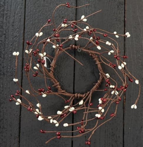 2 Pack Pip Candle Rings - 6.5 Inch Ivory and Burgundy Berry Decor