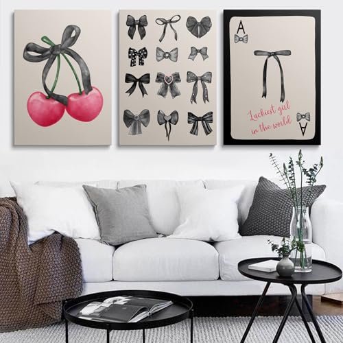 12x16 Inch Framed Pink Coquette Wall Art Set of 3 Black Bows Dorm Room Decor Girls Bedroom