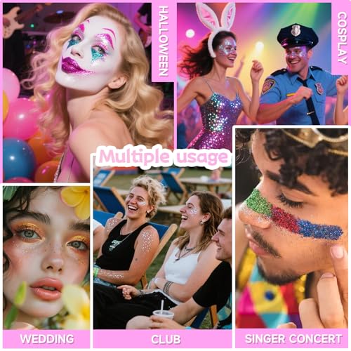 Blue Body Glitter Gel for Face & Hair - 20ml Chunky Holographic Sequins Makeup - Variation of Blue