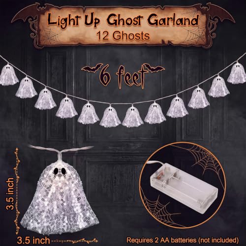 Halloween Glitter Ghost Garland Light Up Spooky Decoration - 5.9ft