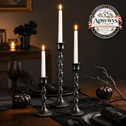 Skull Candle Holder Set - Gothic Taper Candlestick for Halloween & Dark Decor - Style 2 / 3