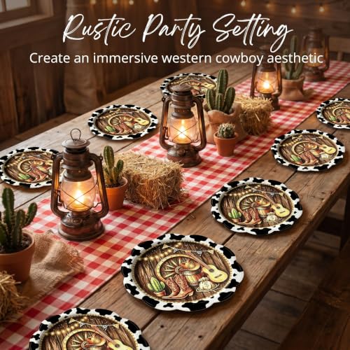 100 Pcs Cowboy Western Disposable Plates - Geometric Pattern, 7 Inch Party Tableware