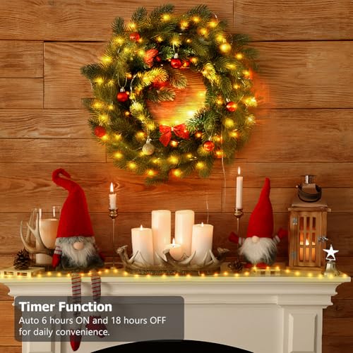 Green Wire Battery Operated String Lights 33ft Warm White with Remote & Timer
