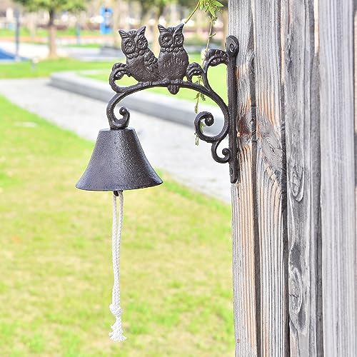 Heavy Duty Cast Iron Wall Bell - Retro Owl Hand Bell Wall Decor - Indoor Outdoor Garden Doorbell - Shape A