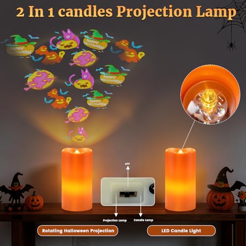 Hallowmas Flameless Candle Projector Light with Pumpkin Projection - Orange - Hallowmas