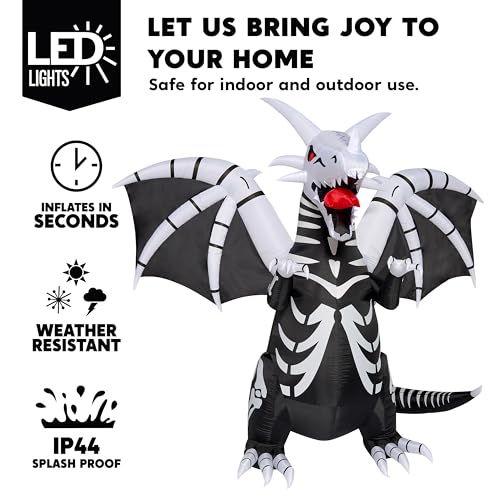 8 Ft Tall Halloween Skeleton Dragon Inflatable Yard Decoration with Red LED Eyes