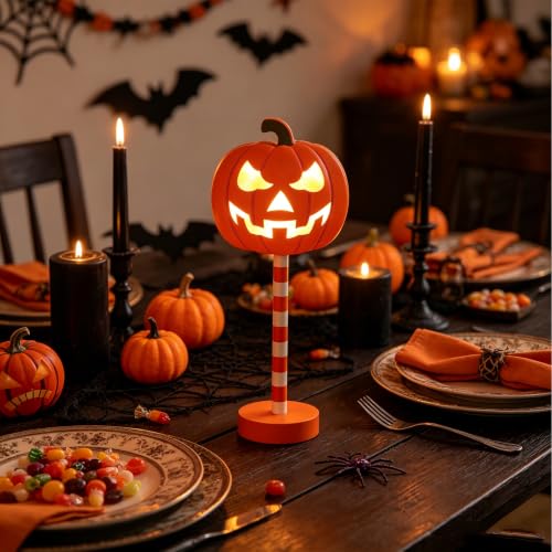 AVEKI Wooden Halloween Pumpkin Night Light - Battery Powered Indoor Decor - Orange Pumpkin