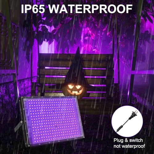 300W Waterproof UV Black Light Floodlight for Glow Party, Halloween Decor - 2 Pack