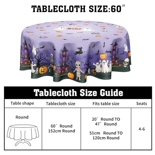 Halloween Round Tablecloth 60 Inch Purple Castle Spooky Decor - Variation: Purple / 60"