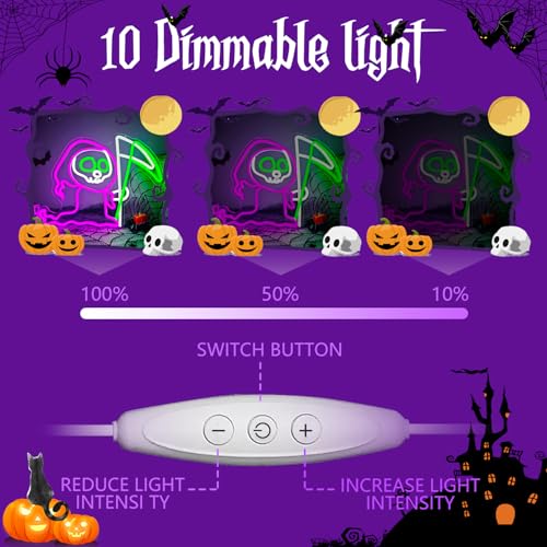 Halloween Grim Reaper Neon Sign with Swinging Scythe - Ghost LED Wall Decor