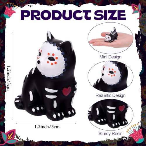 Day of the Dead Cat Figurines Set - Mini Ofrenda Skeleton Decor, 12 Pieces