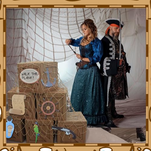 Pirate Party Decorations Set with Treasure Boxes, Net, Photo Props for Halloween & Adventure Events
