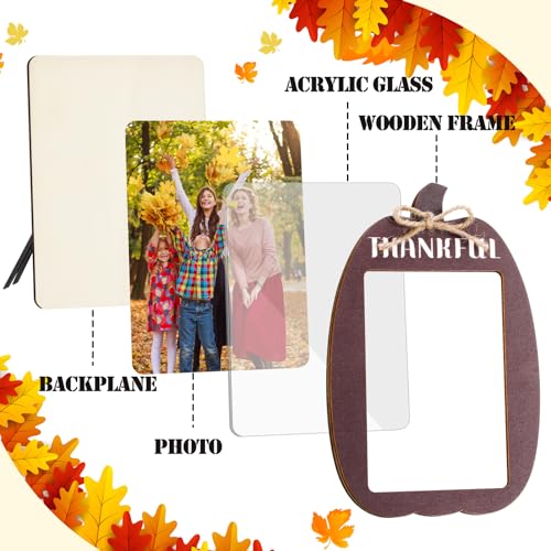 Cute Fall Pumpkin Picture Frame Set - 3 Sizes Thanksgiving Decor with Raffia, Stylish Thanksgiving Photo Frames