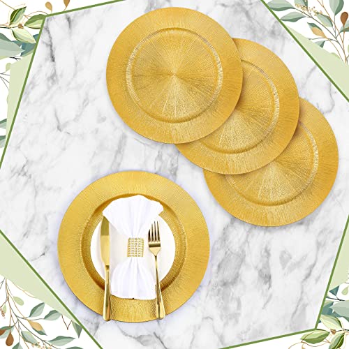 Modern Style Gold Charger Plates Bulk - 50 Pieces 13-Inch Round Plastic Dinner Chargers for Table Setting