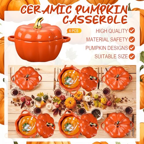 Pumpkin Ceramic Soup Bowls Set - 15 oz Orange Halloween Kitchen Tableware