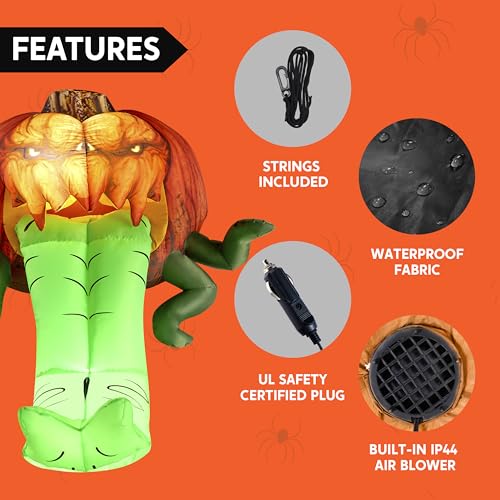 Inflatable Pumpkin Car Decoration with LED Lights - Halloween Trunk or Treat Scene Set