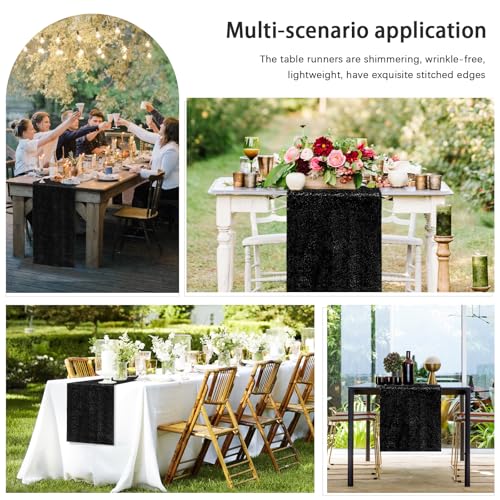 Black Sequin Table Runner 12x72 Inches - 2 Pack for Party & Wedding Decor