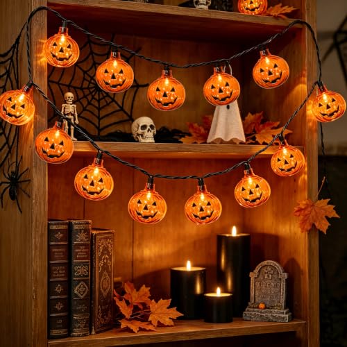 Jack O Lantern LED Halloween Pumpkin String Lights - 12Ft, 20 Bulbs, Clear Variation