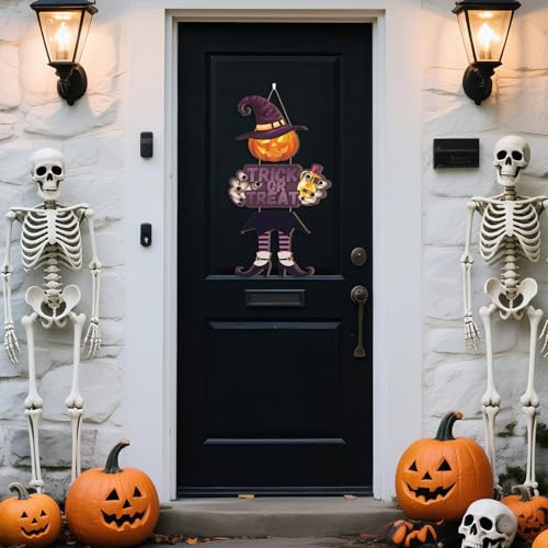 Halloween Door Decorations Pumpkin Witch Sign for Front Door & Yard