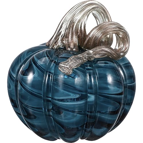 Blue Glass Pumpkin Decor for Fall Halloween Thanksgiving Table Centerpiece - Farmhouse Style