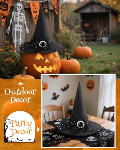 Girls Lace Witch Hat Kids Halloween Costume Foldable Veil - Black, Small