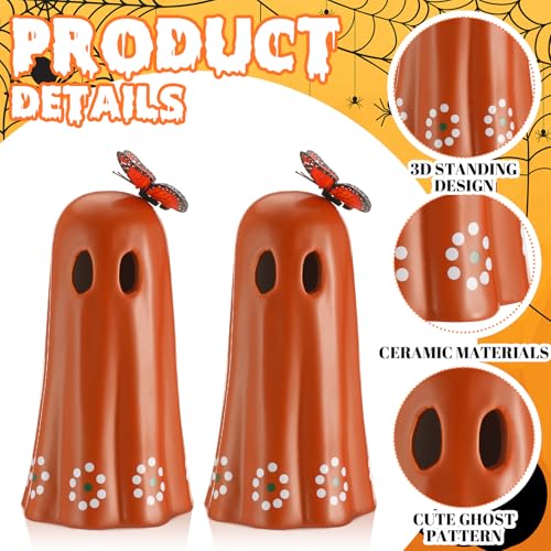 Mexican Ceramic Ghost Figurines Set - Day of the Dead Halloween Decor - 7 Inches