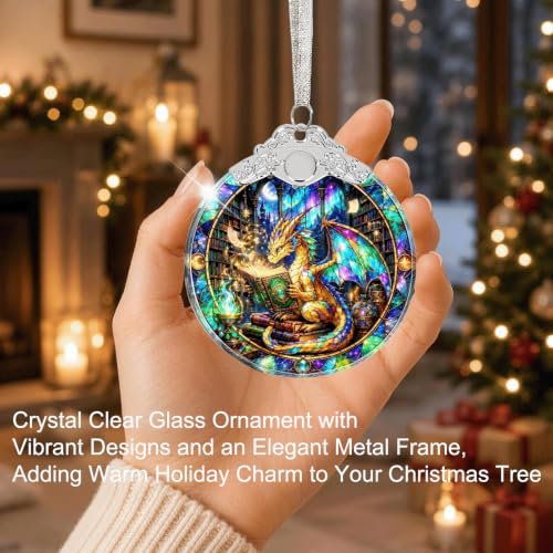 Verna Christmas & Halloween Glass Ornament - Dragon & Book Variation