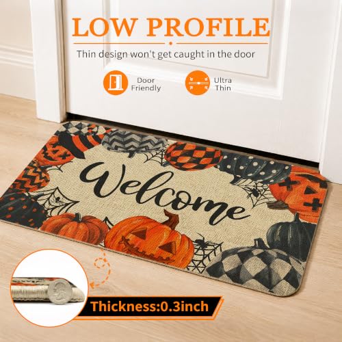 Halloween Pumpkin Welcome Door Mat 30x17 Inch - Non-Slip Indoor Outdoor Rug - Variation of Halloween-02